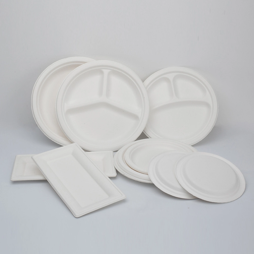 Pfas Free Disposable Biodegradable Sugarcane Bagasse Paper Pulp Mould Cake Boards Round Charger Plates Biodegradable Plate Dispostable Products