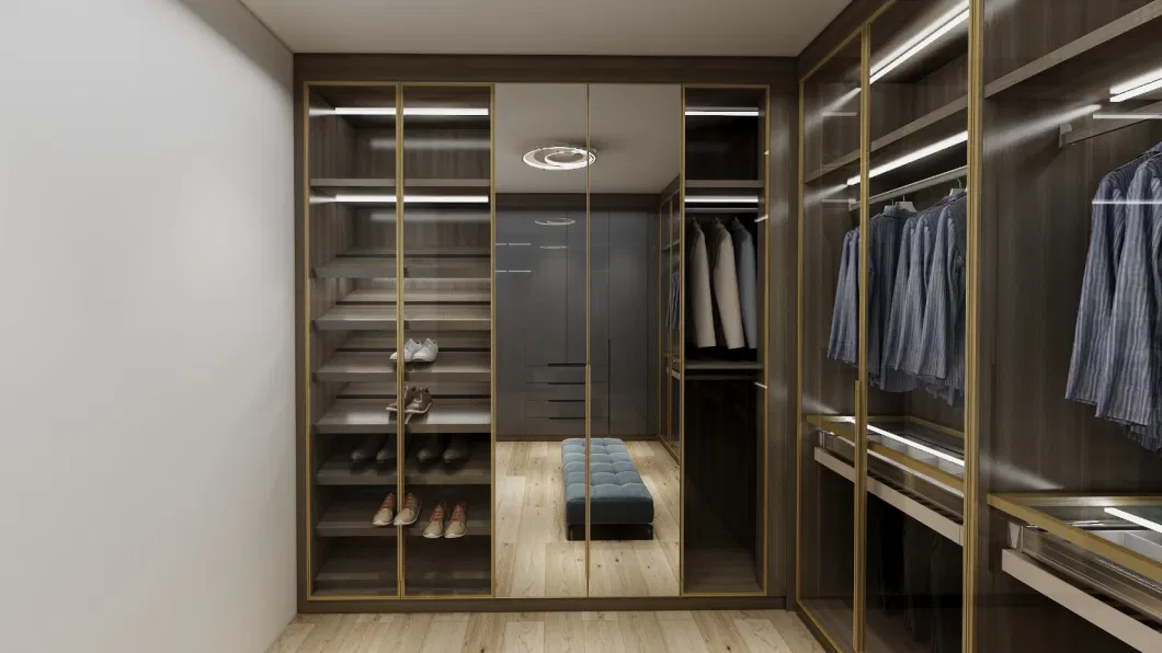 Top Quality Modern Home Bedroom Wood Furniture Glass Sliding Door Clothes Storage Walk in Wardrobe