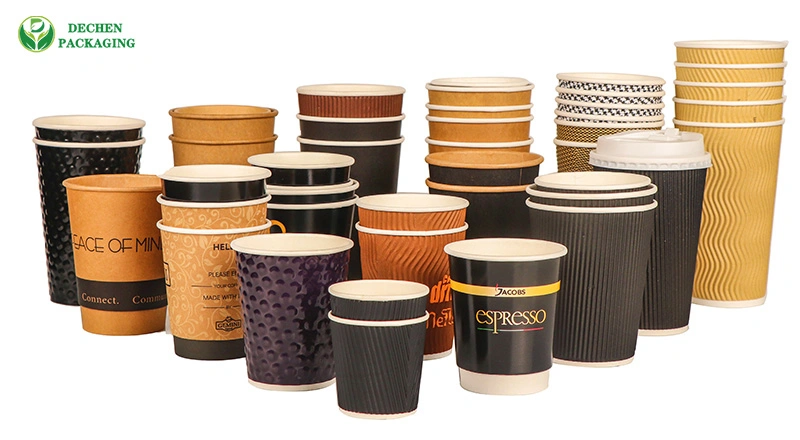 4 8 12 16 20 Oz Custom Wholesale Disposable Single Double Ripple Wall Mug Paper Cup Beverage Bubble Boba Milk Tea Coffee Cups for Hot and Cold Drinks with Lids