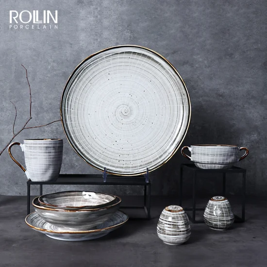 Rollin Luxury Fine Porcelain Ceramic Tableware Dinnerware Set for Hotel and Restaurant