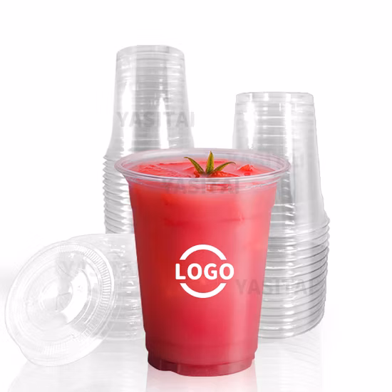 Clear Plastic Disposable Plastic Cups for Iced Coffee Bubble Boba Milk Tea Smoothie with Flat Lids or Dome Lids Custom Logo