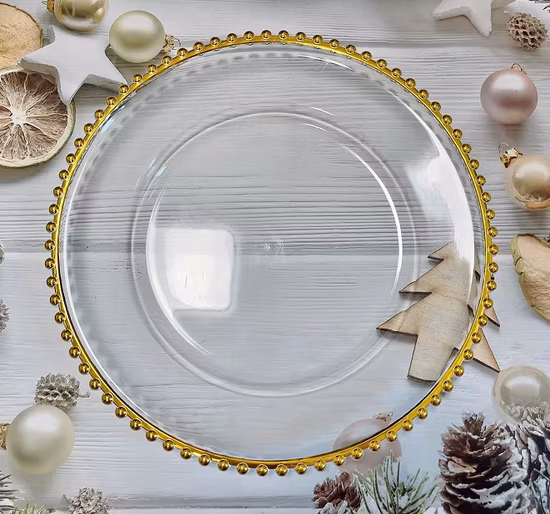 Promotional Gift Gold Beaded Wedding Party Home Decor Plastic Charger Plate