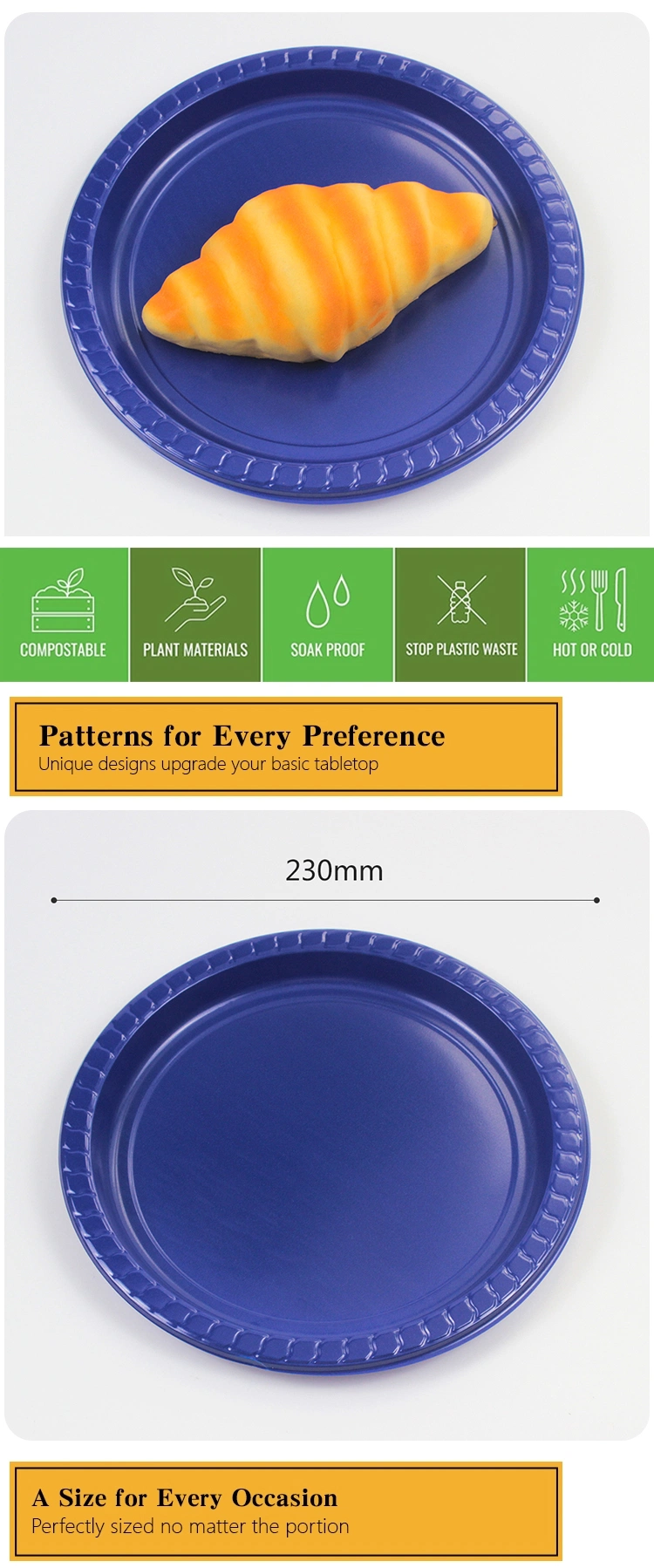 Hot Sale Wholesale Plastic Disposable PS Blue Colorful Round Plate for Party or Dinner