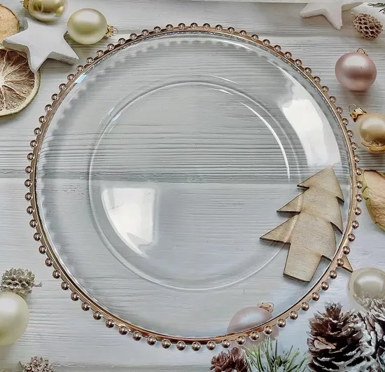 Promotional Gift Gold Beaded Wedding Party Home Decor Plastic Charger Plate