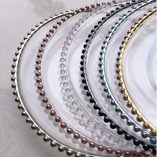 Promotional Gift Gold Beaded Wedding Party Home Decor Plastic Charger Plate