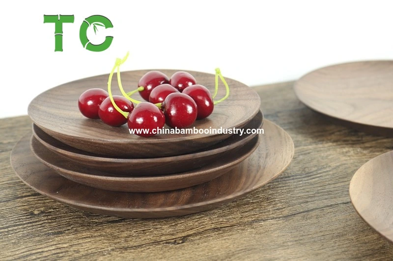 Wholesale Black Walnut Wood Plate Round Wooden Plate Small Snack Cake Dessert Plate Dinner Serving Plate Wood Tableware