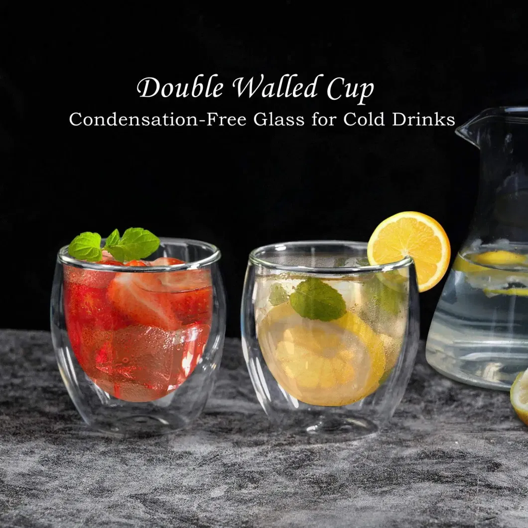 Heat Resistant Borosilicate Double Wall Wine Beer Drinking Water Tea Milk Coffee Glass Mug Cup Glassware for Hot and Cold