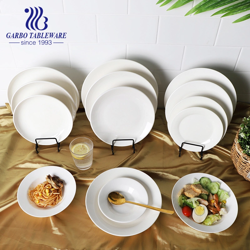 Plain White Porcelain Dinnerware Soup Dessert Flat Plate Ceramic Dinner Dishes Plates