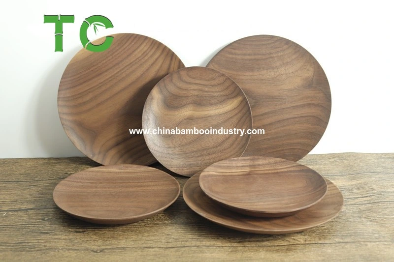 Wholesale Black Walnut Wood Plate Round Wooden Plate Small Snack Cake Dessert Plate Dinner Serving Plate Wood Tableware