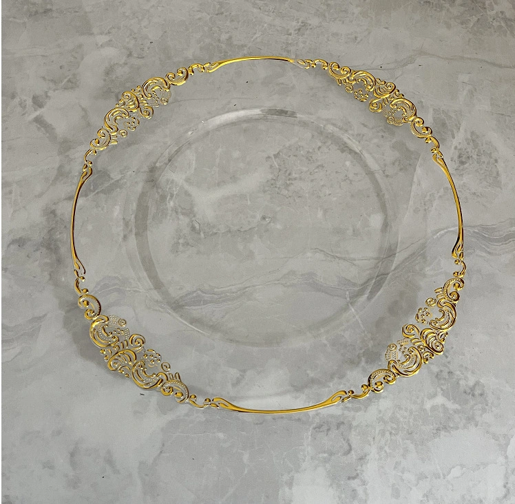 Promotional Gift Gold Beaded Wedding Party Home Decor Plastic Charger Plate