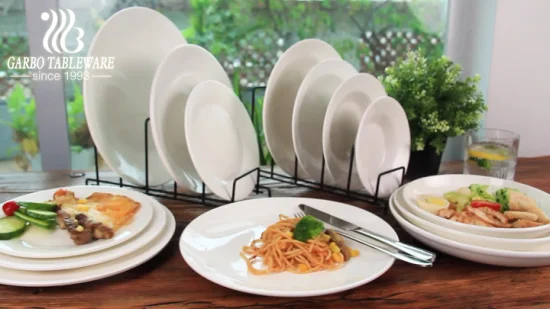 Plain White Porcelain Dinnerware Soup Dessert Flat Plate Ceramic Dinner Dishes Plates