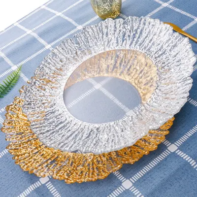 13′′ Silver Color Transparent Glass Tableware Charger Plates for Dining