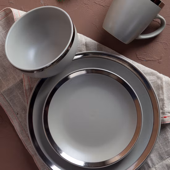 Color Glaze Pink Stoneware Luxury Dinner Set Plate Bowl with Gold Edge