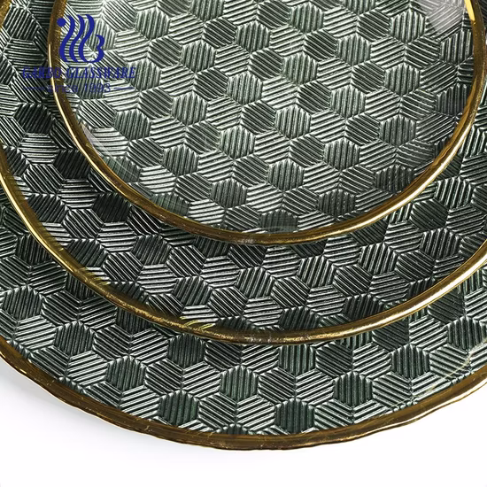 Handmade Centrifugal Process Electroplated Color Glass Charger Plates with Real Gold Rim