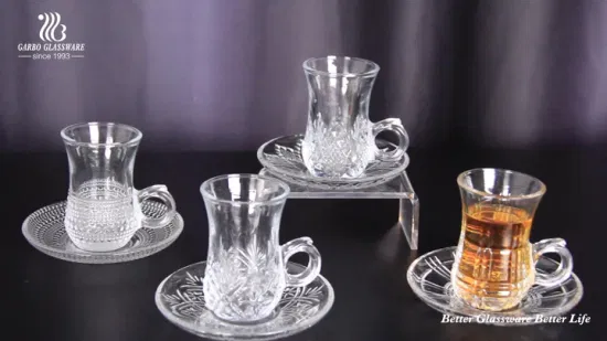 3oz Arabic Style Glass Coffee Mug Turkish Tea Cup with Bohemia Design Engraving