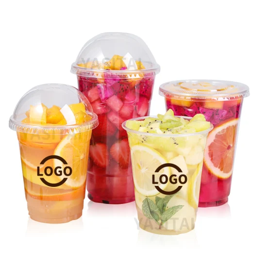 Clear Plastic Disposable Plastic Cups for Iced Coffee Bubble Boba Milk Tea Smoothie with Flat Lids or Dome Lids Custom Logo